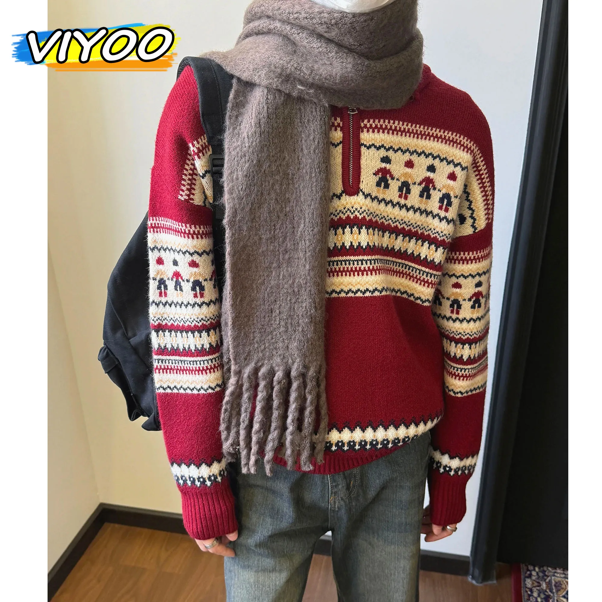 Japan Women's Men's Red Brown Zip Christmas Y2K Knitwear Pullovers Sweatshirts Striped Turtleneck Sweater Jumper Korean Style
Japan Women's Men's Red Brown Zip Christmas Y2K Knitwear Pullovers Sweatshirts Striped Turtleneck Sweater Jumper Korean Style