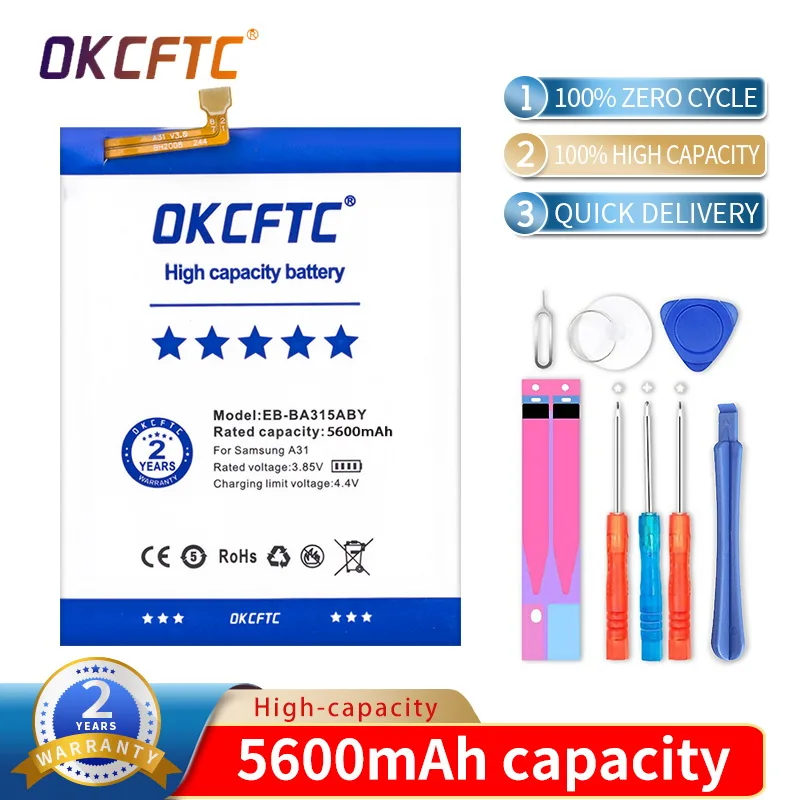 OKCFTC Orginal EB-BA315ABY 5900mAh Battery For Samsung Galaxy A31 2020 Edition SM-A315F/DS SM-A315G/DS Batteries+Tools Send gift
OKCFTC Orginal EB-BA315ABY 5900mAh Battery For Samsung Galaxy A31 2020 Edition SM-A315F/DS SM-A315G/DS Batteries+Tools Send gift