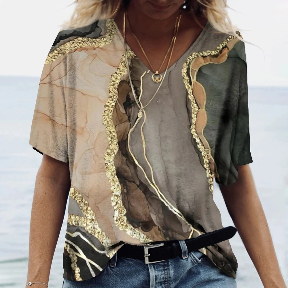 New Summer Women's T-shirt 3D Fashion Print Gradient Contrast Design Casual High Grade Loose Harajuku Short Sleeved V-neck Top
New Summer Women's T-shirt 3D Fashion Print Gradient Contrast Design Casual High Grade Loose Harajuku Short Sleeved V-neck Top