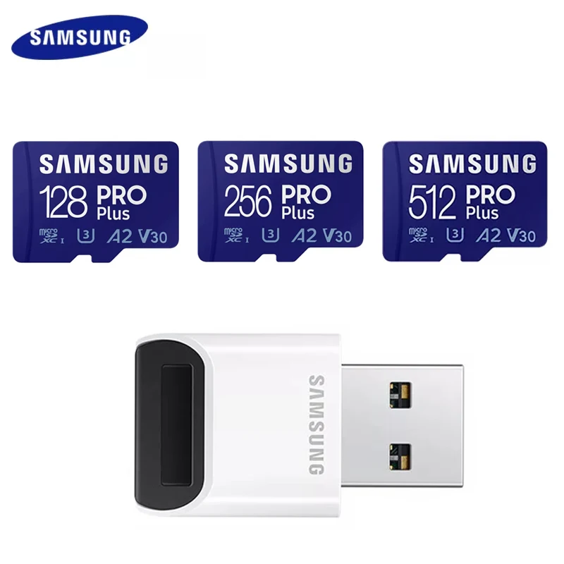 

SAMSUNG Pro Plus 4K карта памяти с USB 3,0, 128 ГБ, 256 ГБ, 512 ГБ