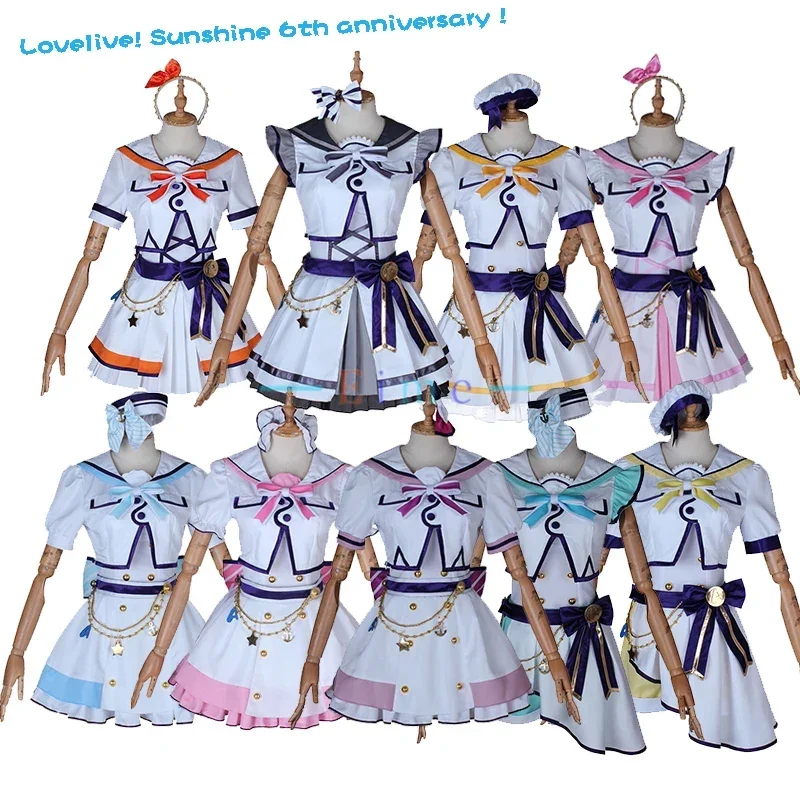 

Love live Sunshine Aqours 6th Anniversary Dress Ruby Dia Riko Chika Yoshiko Mari Dancing Suit Party Cosplay Costume Custom Made