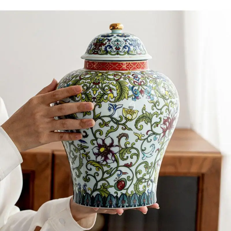 

Floral Texture Painted Enamel Color Ginger jar Ceramic Jars Blue and White Porcelain Classical Tea Caddy Vintage Home Decor