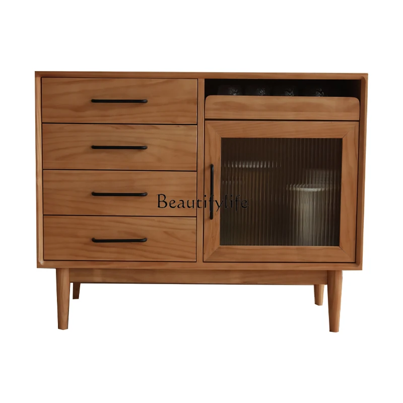 

Solid Wood Chest of Drawers Cherrywood Color Drawer with Door Chest of Drawers Small Apartment Storage