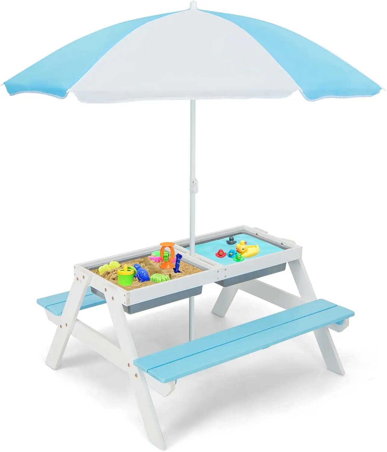 Kids Picnic Table, 4 in 1 Cedar Wooden Sand & Water Table w/ 2 Removable Box & Umbrella
Kids Picnic Table, 4 in 1 Cedar Wooden Sand & Water Table w/ 2 Removable Box & Umbrella