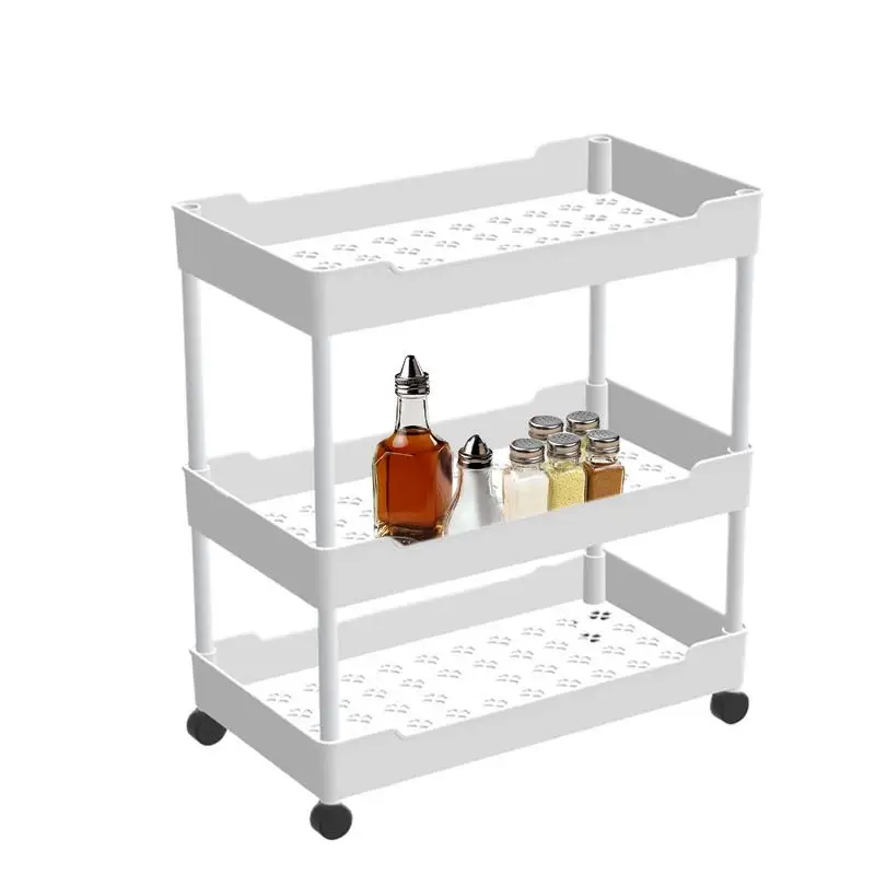 

Rolling Utility Cart 3/4 Tier Utility Cart Organizer Hollow Design Storage Shelves For Kitchen Work Area Living Room Kid's Room