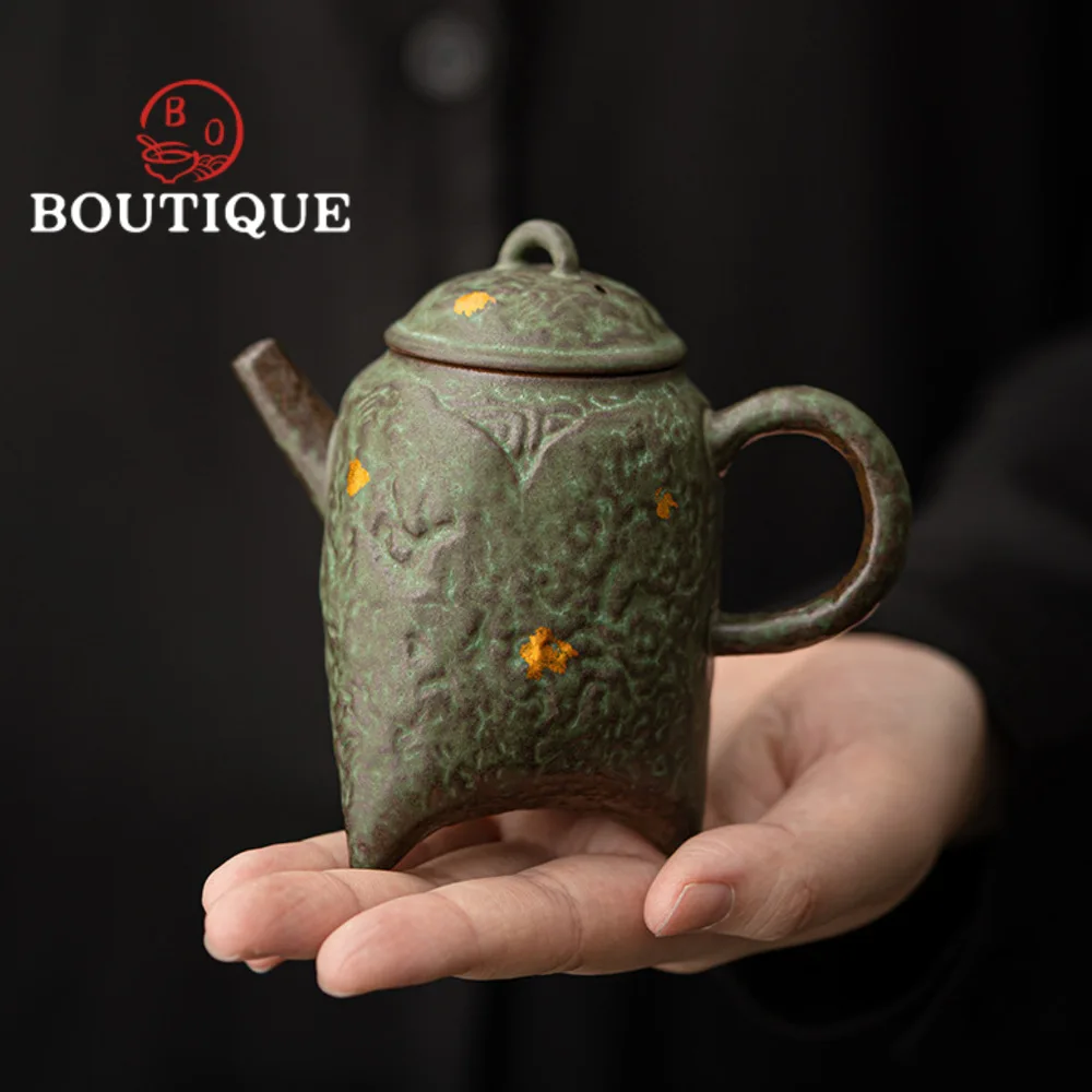 

160ml High Grade Bronze Glaze Teapot Aesthetic Old Rock Mud Pot Tea Maker Kettle with Filter Kung Fu Tea Teaware Decoration Gift