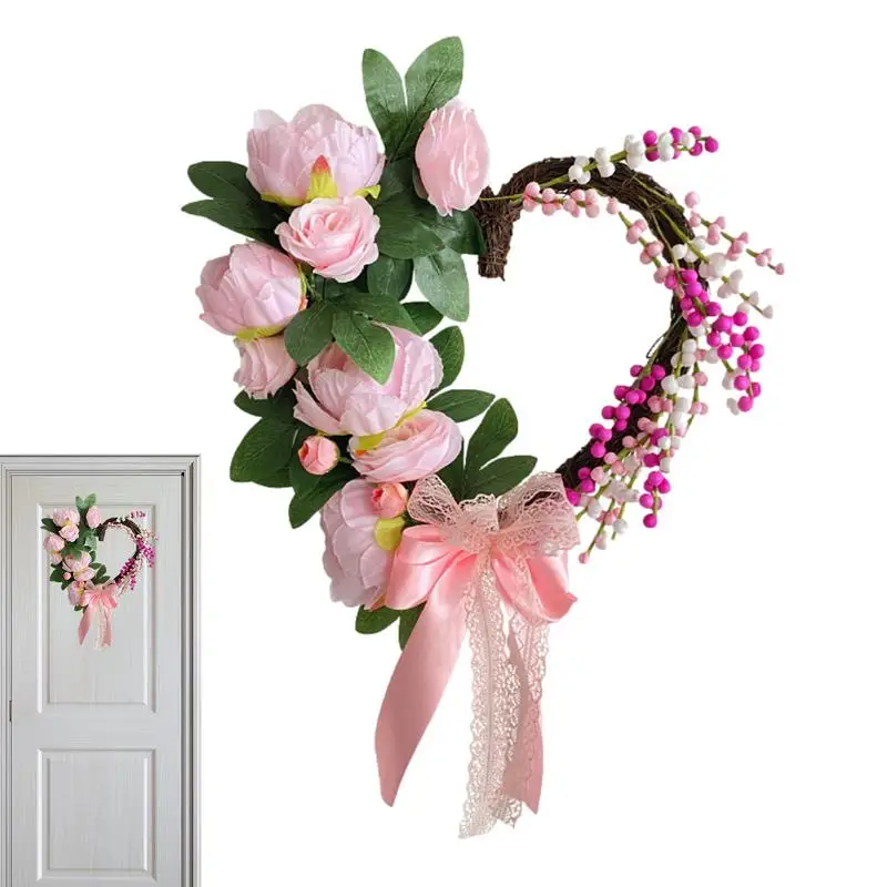 

Heart Shaped Flower Wreath Valentine Heart Wreath with Pink Flower Photography Props Valentine's Day simulated dead branch love