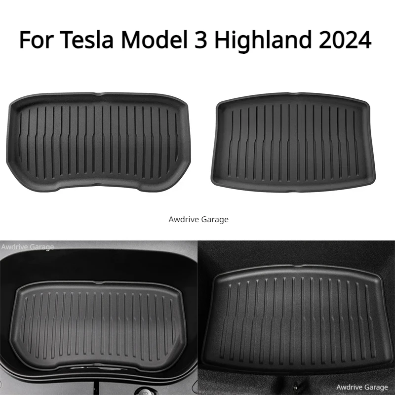 

Коврик из ТПЭ для передней и задней панели Tesla Model 3 Highland 2024, аксессуары для багажника, грузовой поднос, напольные защитные коврики, коврики для багажника, новая модель 3 +