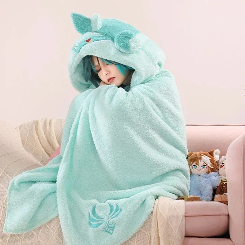 

Game Genshin Impact Kaedehara Kazuha/Xiao/Zhongli Cosplay Costume Anime Flannel Hooded Air Conditioning Blanket Halloween Cloak