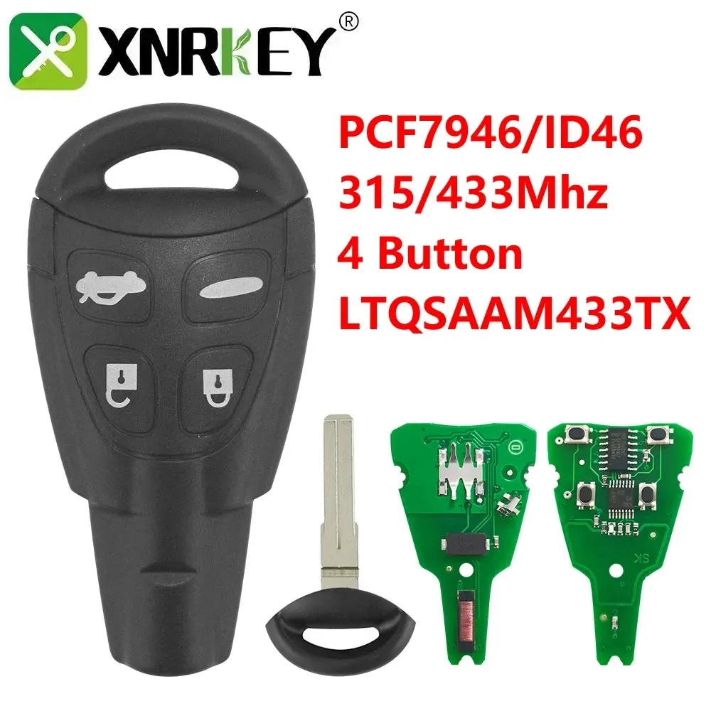 XNRKEY 4-кнопочный дистанционный ключ ID46/чип PCF7946 315 МГц для Saab 9-3 9-5 433-2003, запасной смарт-ключ для автомобиля FCC: LTQSAAM433TX
XNRKEY 4-кнопочный дистанционный ключ ID46/чип PCF7946 315 МГц для Saab 9-3 9-5 433-2003, запасной смарт-ключ для автомобиля FCC: LTQSAAM433TX