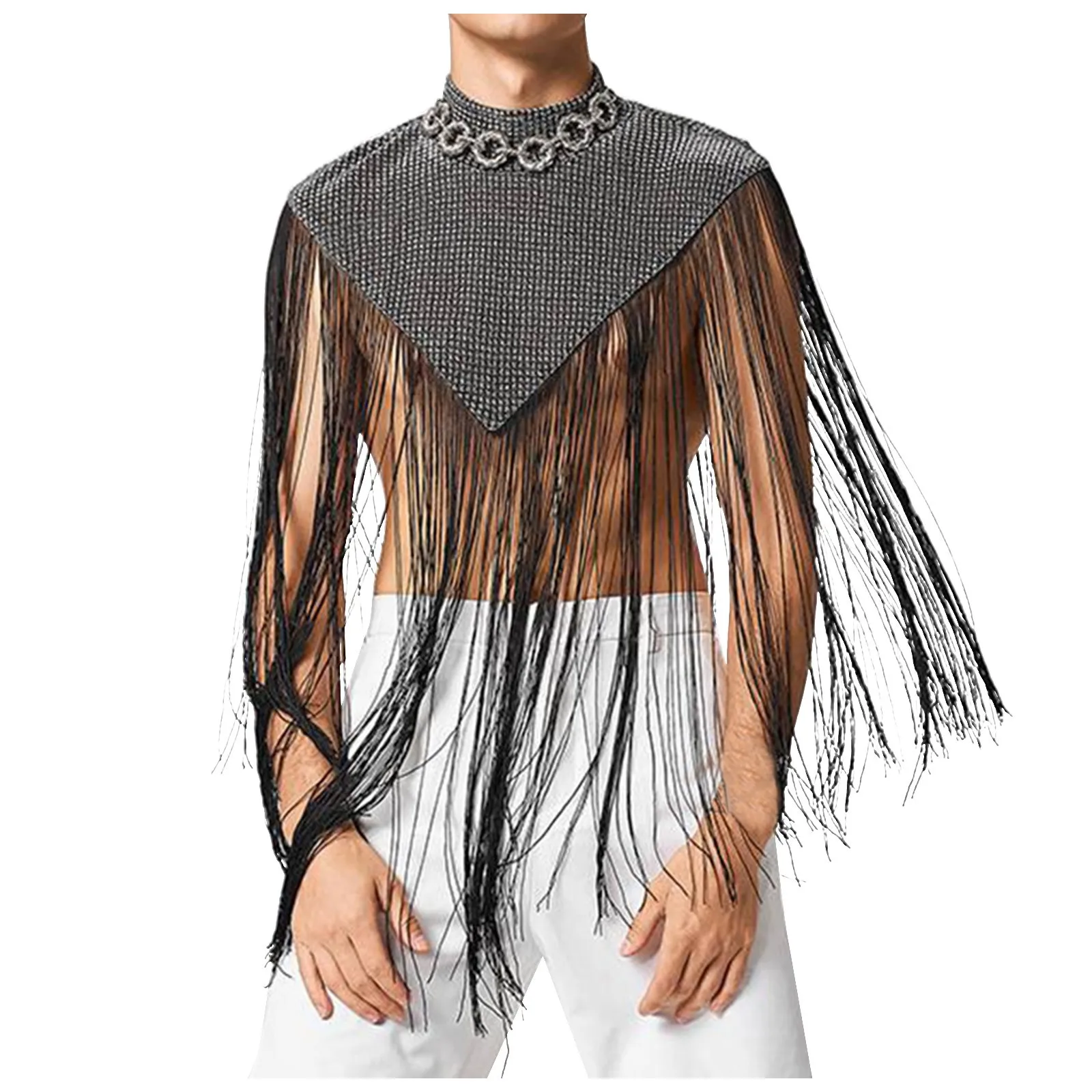 Men'S Spring And Summer Casual Solid Color Stitching Irregular Sleeveless Cape Sexy High Neck Tassel Vest Men'S Vest топ Y2k
Men'S Spring And Summer Casual Solid Color Stitching Irregular Sleeveless Cape Sexy High Neck Tassel Vest Men'S Vest топ Y2k