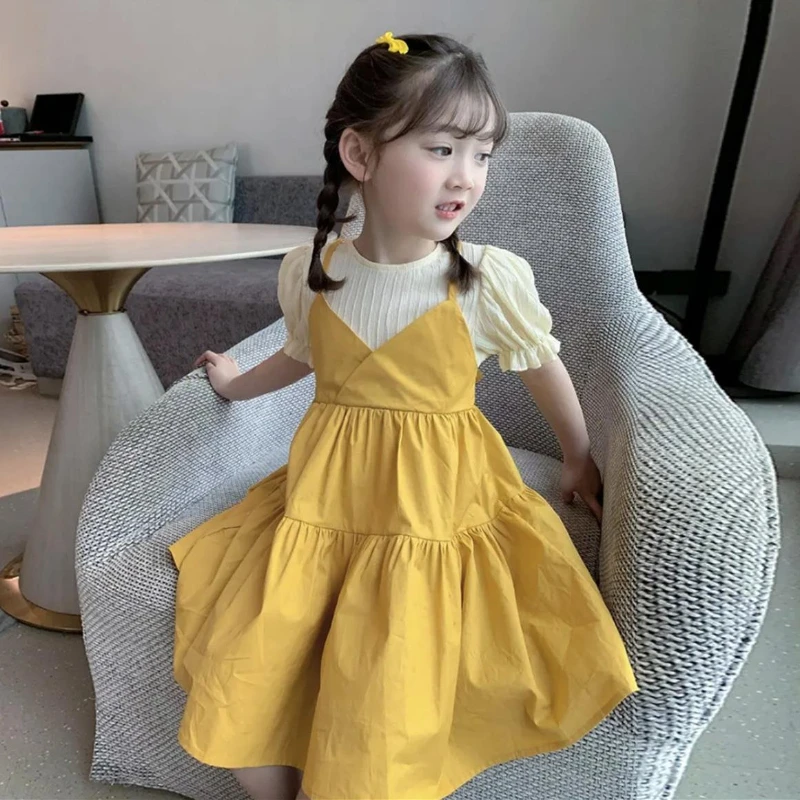 Girls Dress Summer New Girls Korean Version Fake Two Solid Color Slip Dress Girls Short Sleeve Princess Dress
Girls Dress Summer New Girls Korean Version Fake Two Solid Color Slip Dress Girls Short Sleeve Princess Dress