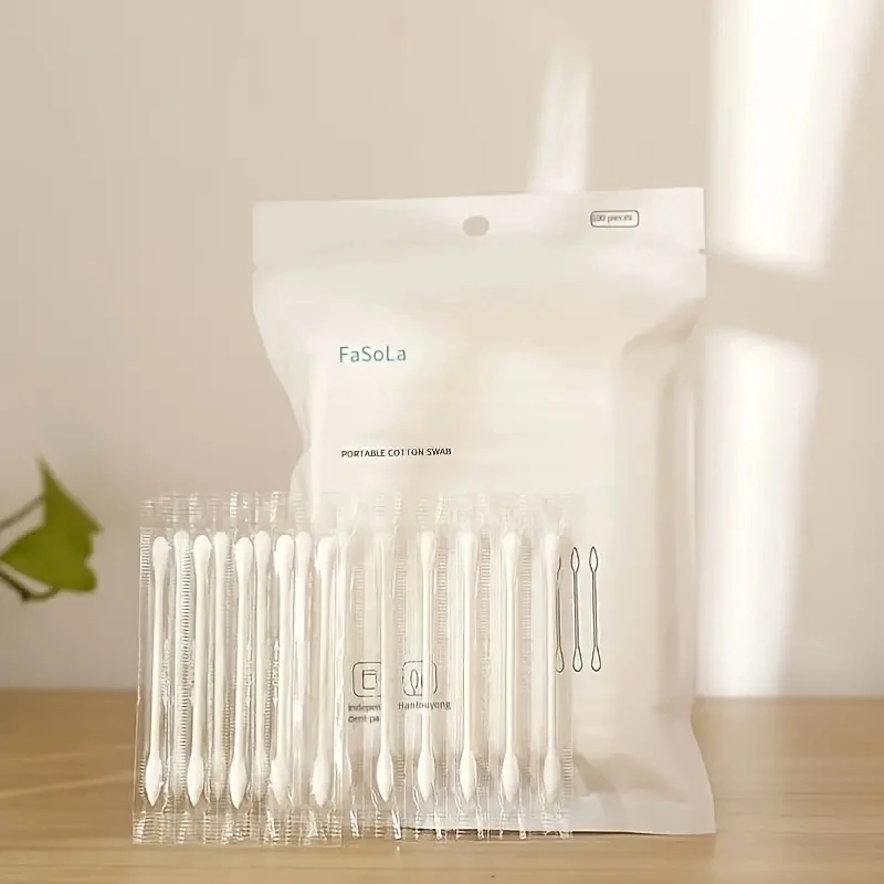 

100PCS Individually Packaged Cotton Swabs Clean Sanitary Travel Portable Double Headed Paper Stick Disposable Cosmetic White