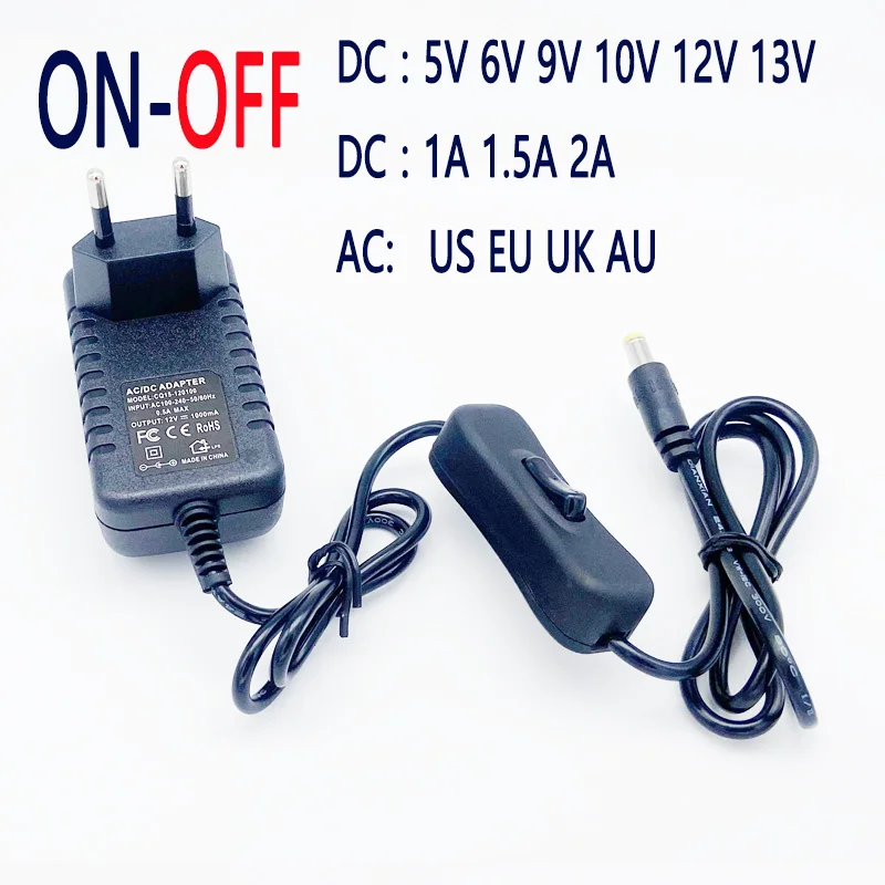 

DC 5V 6V 9 10V 12 13V regulated power supply AC 110V 220V switching power supply1A 1.5A 2A LED power adapter with switch button
