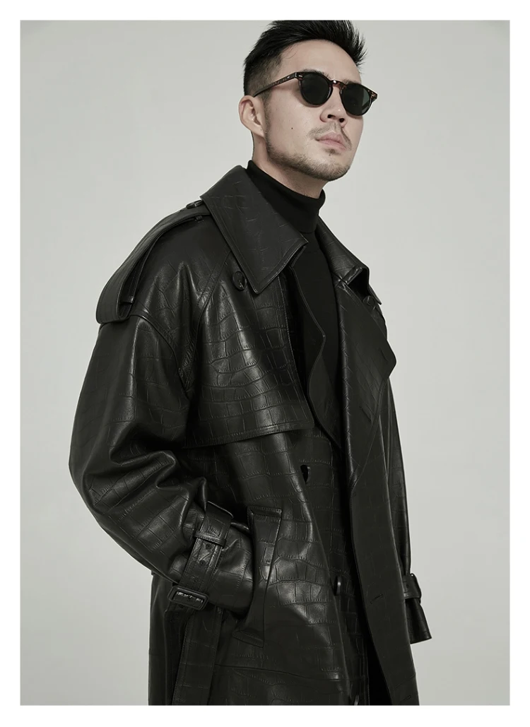 Spring Autumn Long Black Crocodile Print Pu Leather Trench Coat Men Belt Double Breaste Runway European Fashion 8 Mallzona S026619182df64a3b9c1a31d9c760745dU Spring Autumn Long Black Crocodile Print Pu Leather Trench Coat Men Belt Double Breaste Runway European Fashion Mallzona