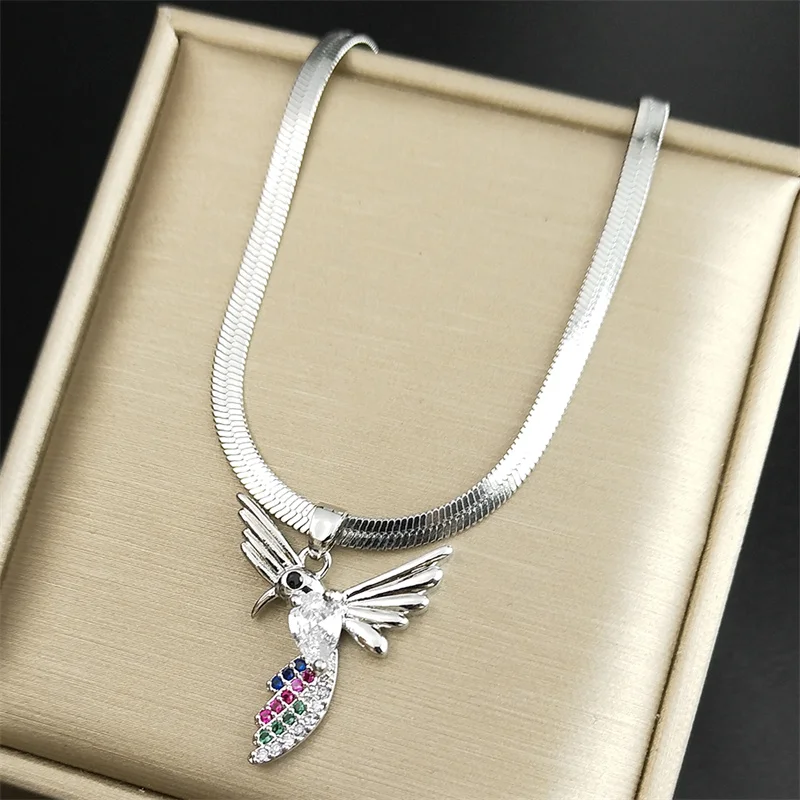 Lucky Colorful Zircon Hummingbird Necklace Women Stainless Steel Silver Color Bird Animal Necklaces Jewelry collares aesthethic
Lucky Colorful Zircon Hummingbird Necklace Women Stainless Steel Silver Color Bird Animal Necklaces Jewelry collares aesthethic