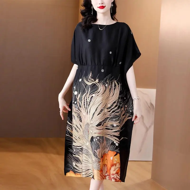 Mom's Summer High End Silk Dress Vintage Women's 2023 New Large Size Loose Fashion Print Short Sleeve Retro Midi Dress Z1962
Mom's Summer High End Silk Dress Vintage Women's 2023 New Large Size Loose Fashion Print Short Sleeve Retro Midi Dress Z1962