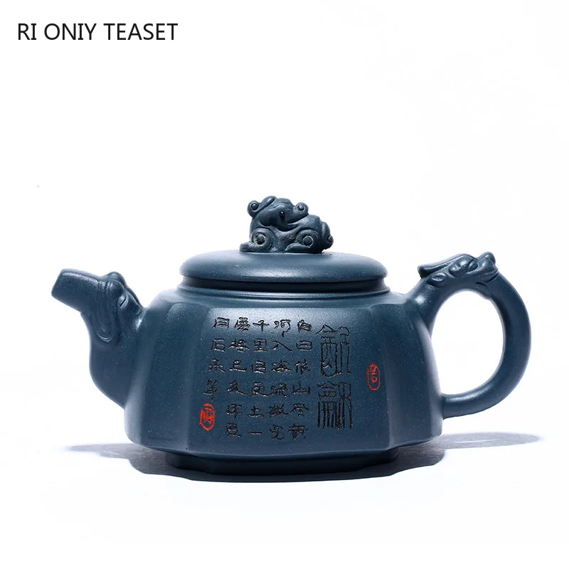 

280ml Authentic Yixing Purple Clay Teapots Handmade Filter Beauty Tea Pot Raw Ore Azure Mud Zisha Kettle Customized Tea Set