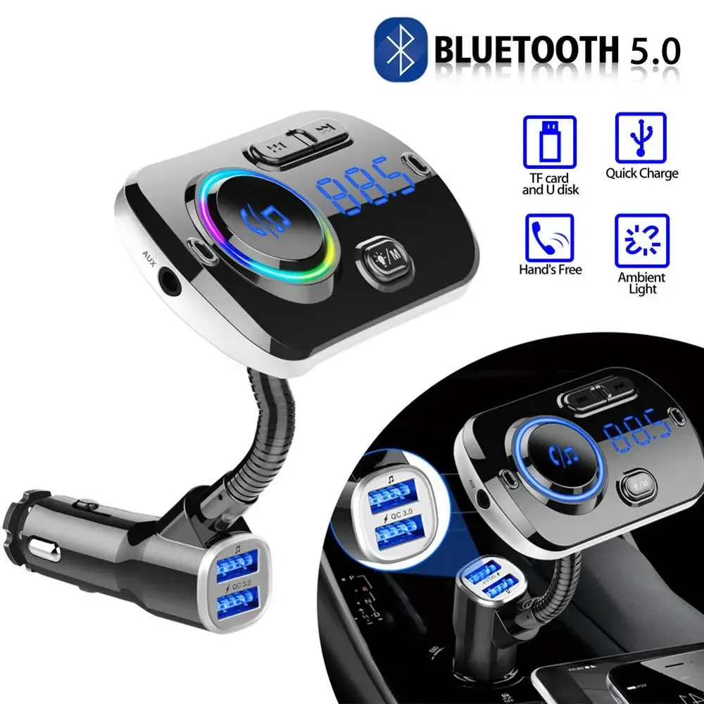 

Автомобильный FM-передатчик Bluetooth-совместимый с 5,0 Fm-модулятор USB Автомобильное зарядное устройство Комплект для громкой связи музыкальный проигрыватель Функция ночной освещенности