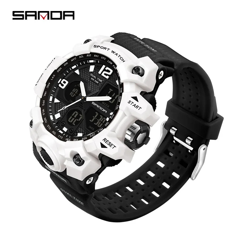 

Fashion Sanda Top Brand Men Military Watches White Sport Watch Led Digital 50m Waterproof Multifunction Clock Relogio Masculino