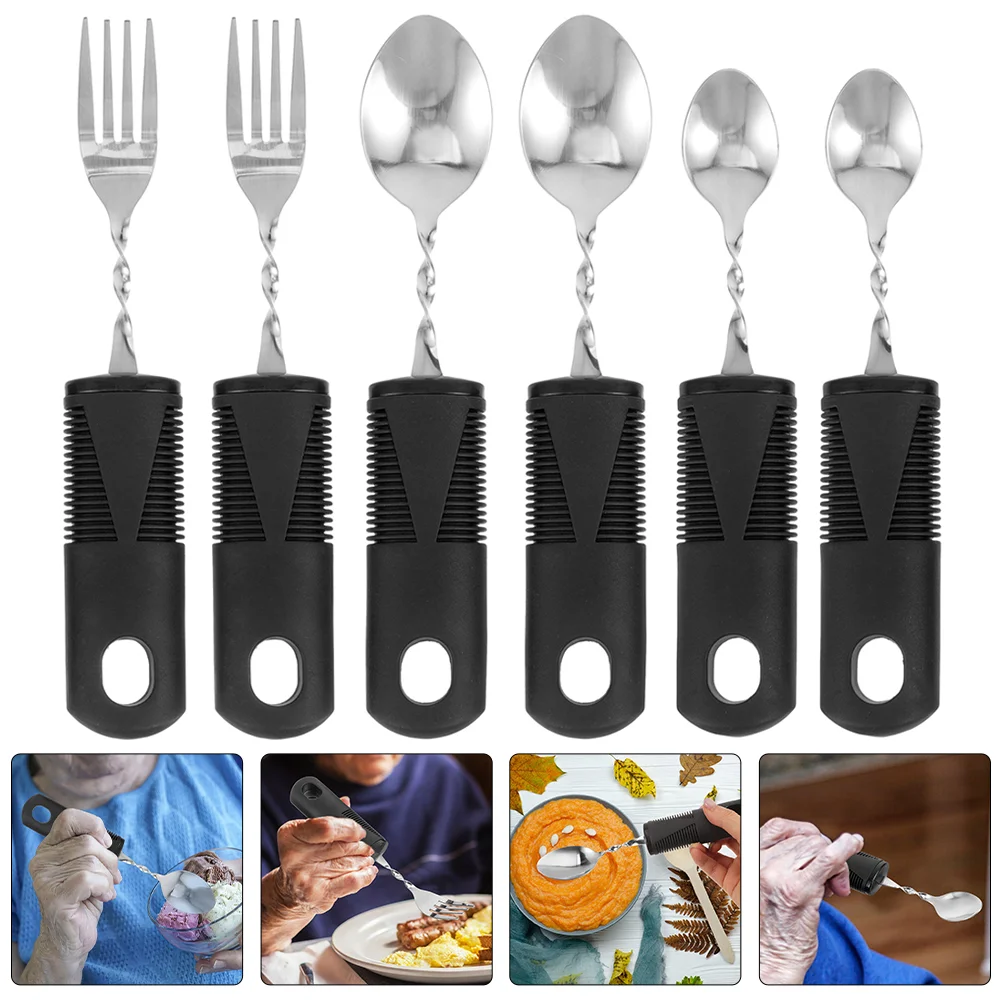

2 Sets Bendable Cutlery Elderly Utensils Adaptive Disabled Tableware The for Adults Spoon and Fork Big Portable Weighted