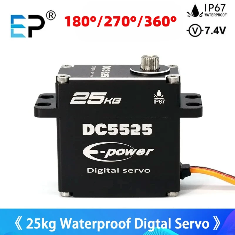 EP DC5525 25kg RC Waterpoof Servo 180°/270° Full Aluminum Case Metal Gear High Torque for 1/8 1/10 1/12 RC Car/Robot/Boat DIY
EP DC5525 25kg RC Waterpoof Servo 180°/270° Full Aluminum Case Metal Gear High Torque for 1/8 1/10 1/12 RC Car/Robot/Boat DIY