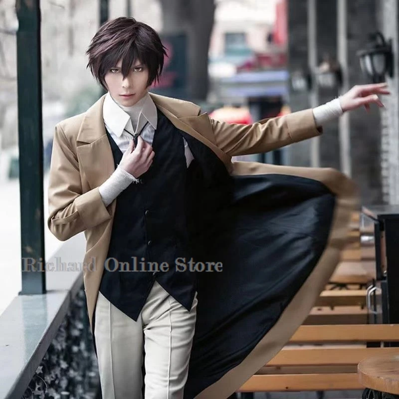 

Bungou Stray Dogs Dazai Osamu Cosplay Costumes Cloak Anime Trench Halloween Costumes Wig Suit Shirt Vest Party Uniform Colthing