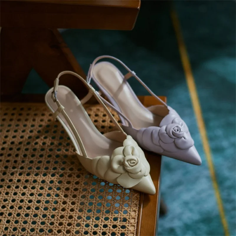 Summer Flower Pointed Toe Women Sandals Leather Purple Fine Heels Girls Shoes Simple Slingback Ankle Strap Zapatos Mujer 
Summer Flower Pointed Toe Women Sandals Leather Purple Fine Heels Girls Shoes Simple Slingback Ankle Strap Zapatos Mujer
