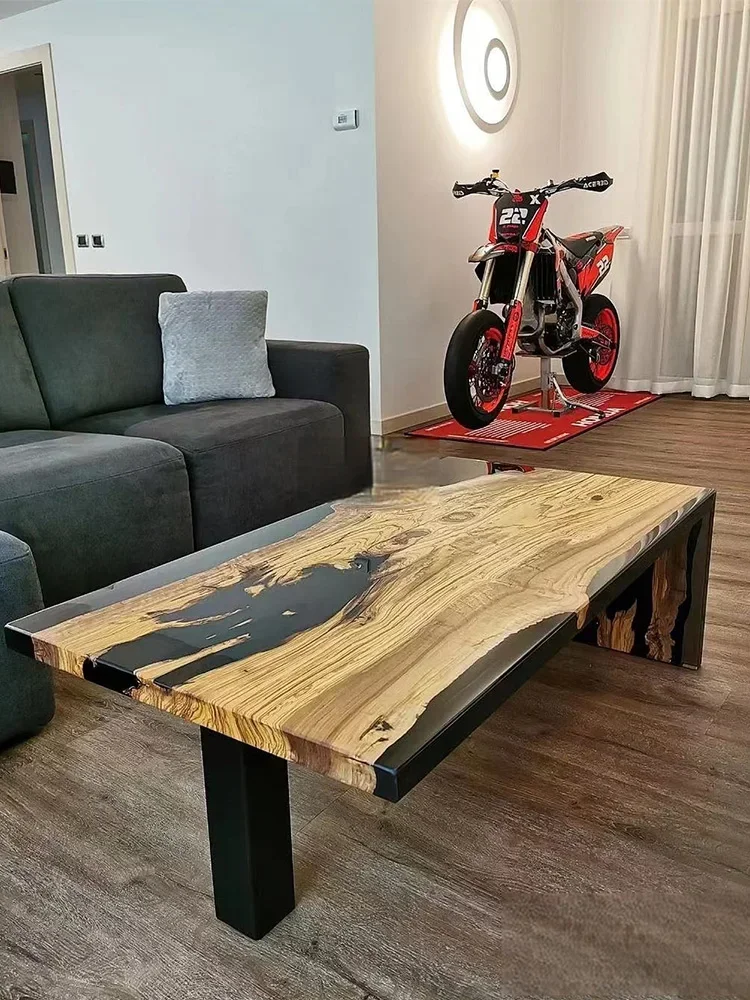 

Customizable Size epoxy resin river solid wood creative sea wave poplar log tea table big board