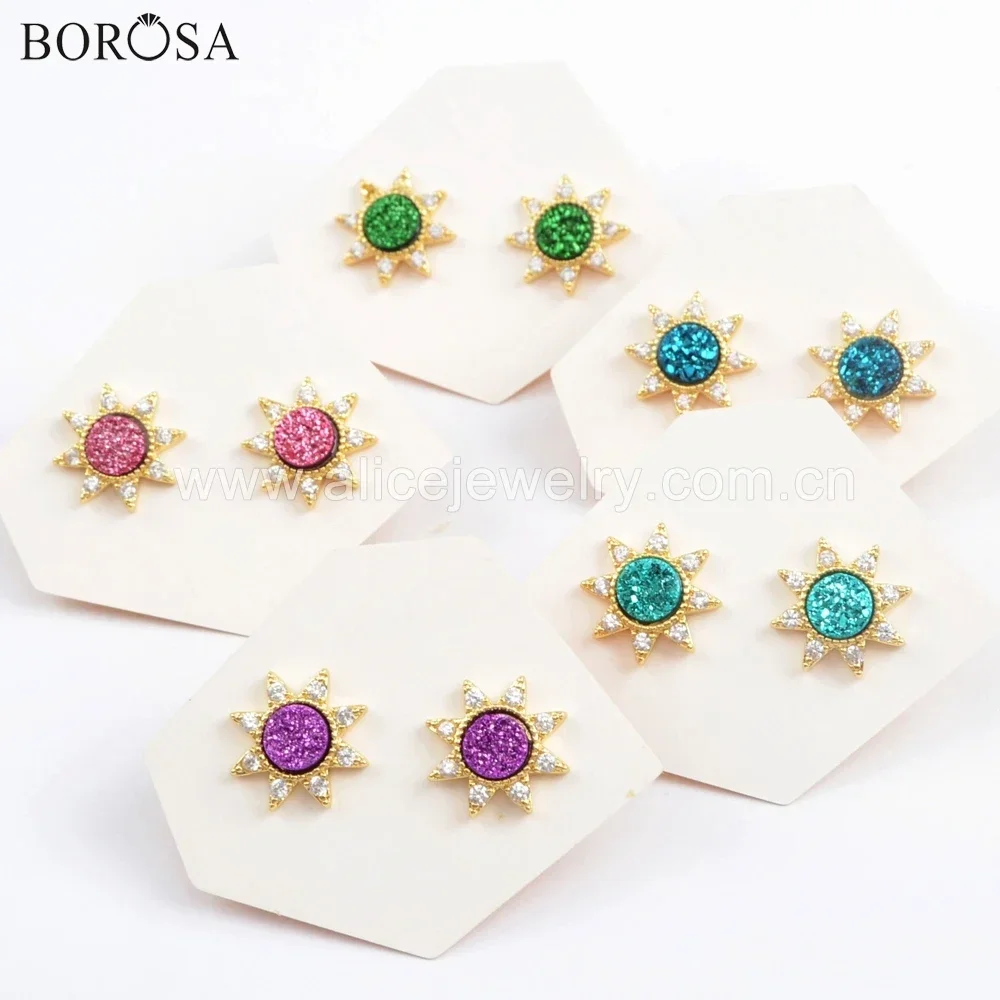 Wholesale 5Pairs Gold Plated CZ Micro Round Shape Druzy Stud Earrings 7mm Rainbow Druzy Stud Earring for Women Girls Gifts
Wholesale 5Pairs Gold Plated CZ Micro Round Shape Druzy Stud Earrings 7mm Rainbow Druzy Stud Earring for Women Girls Gifts