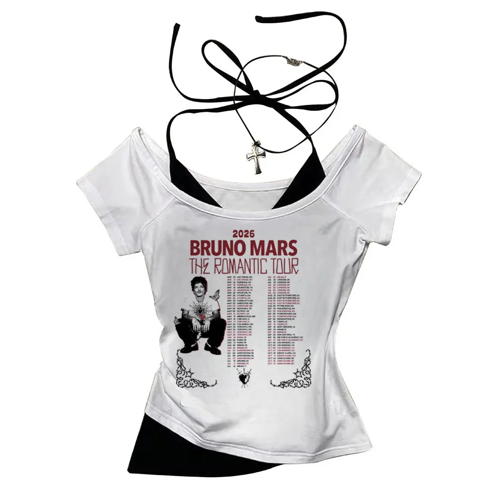 2026 Shirt Bruno Mars The Romantic Tour Women Fake Two-piece O-Neck Short Sleeves Crop Tops T-shirt 13 S027756f407904eb1922ae44bb4d03a15N