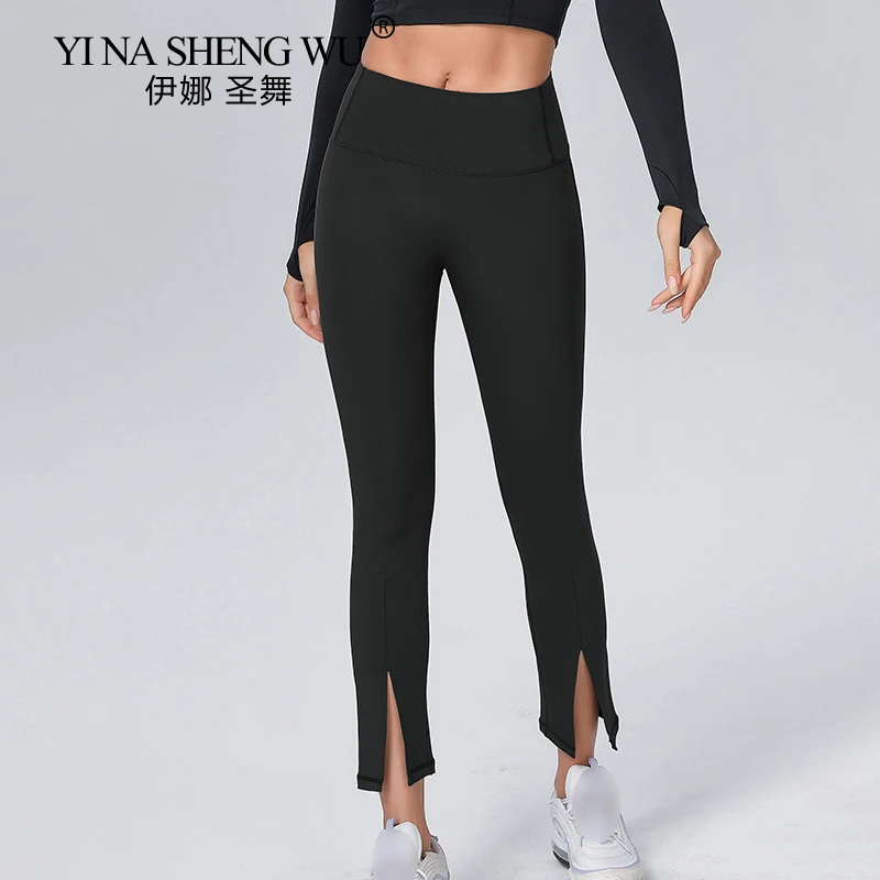 

Yoga Pants Nude Pocket Yoga Pants Women's High Waist Hips Tight Sportswear Gym Running Slit Fitness Solid Color Sport Pants New