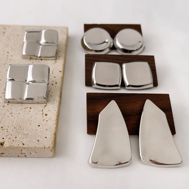 Peri'sbox-Boucles d'Oreilles Géométriques Plaquées Argent pour Femme, Boucles d'Oreilles Circulaires Carrées, Déclaration Punk, ix, Accessoires de Mode, Exagéré 1