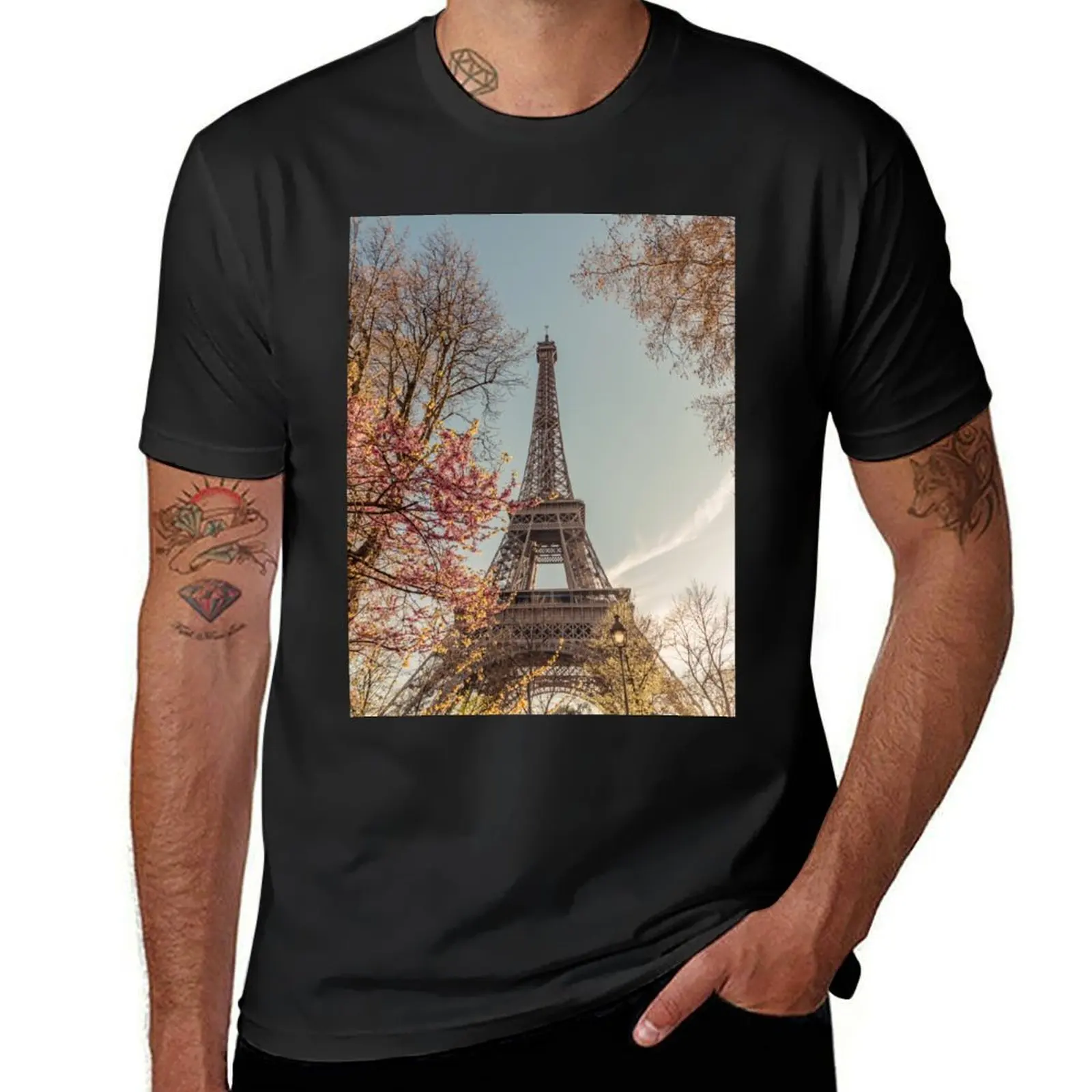 

Eiffel tower spring scene,cherry flowers Paris, France T-shirt blacks summer clothes cute tops tees men workout shirt