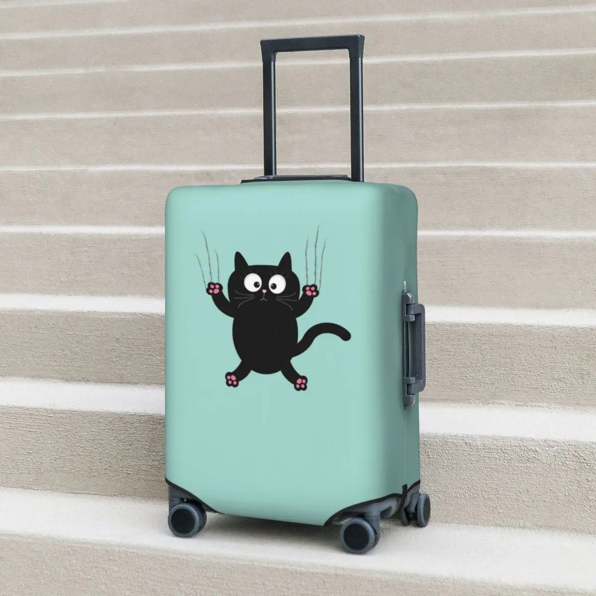 

Cute Black Cat Suitcase Cover Vacation Animals Print Strectch Luggage Accesories Business Protector