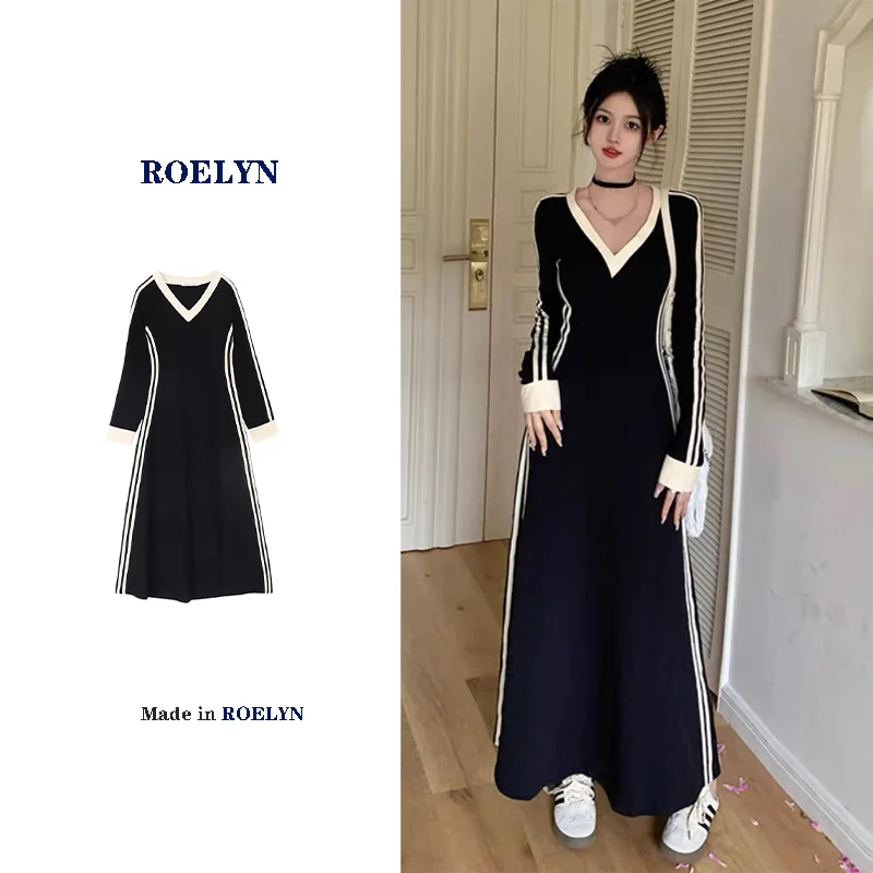 ROELYN Large Fat mm Early Autumn Stripe V-Neck Long Sleeve T-shirt Bottom Dress Women's Korean Version High Grade A-line Long Sk
ROELYN Large Fat mm Early Autumn Stripe V-Neck Long Sleeve T-shirt Bottom Dress Women's Korean Version High Grade A-line Long Sk