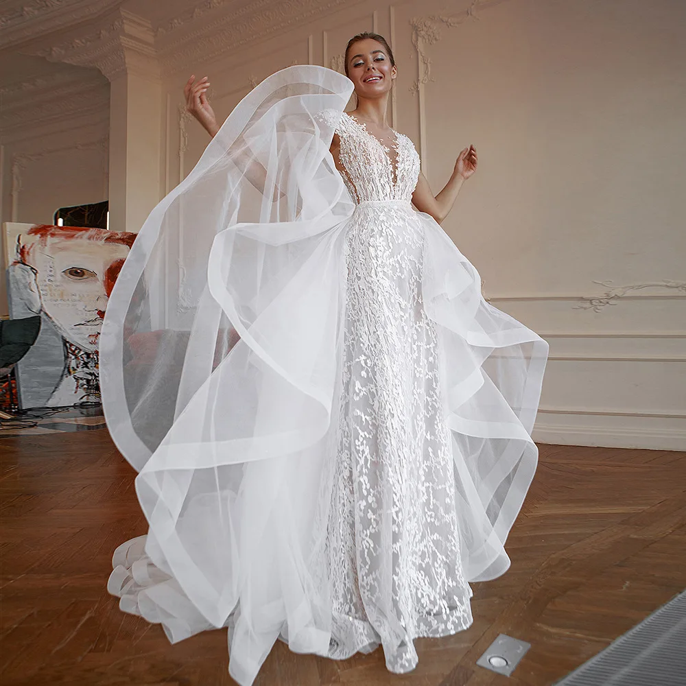 GUXQD A-Line Women Wedding Dresses Appliques Pearls Illusion Court Train V-Neck Bridal Gowns robe de mariée Vestido De Noiva
GUXQD A-Line Women Wedding Dresses Appliques Pearls Illusion Court Train V-Neck Bridal Gowns robe de mariée Vestido De Noiva