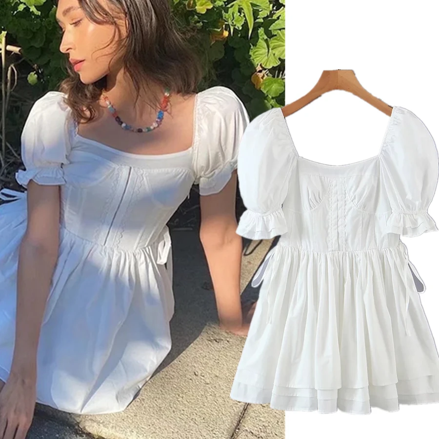 Elmsk Indie Folk France Style Vintage Square Collar Short Sleeve Cotton White Casual Mini Summer Dress Women
Elmsk Indie Folk France Style Vintage Square Collar Short Sleeve Cotton White Casual Mini Summer Dress Women