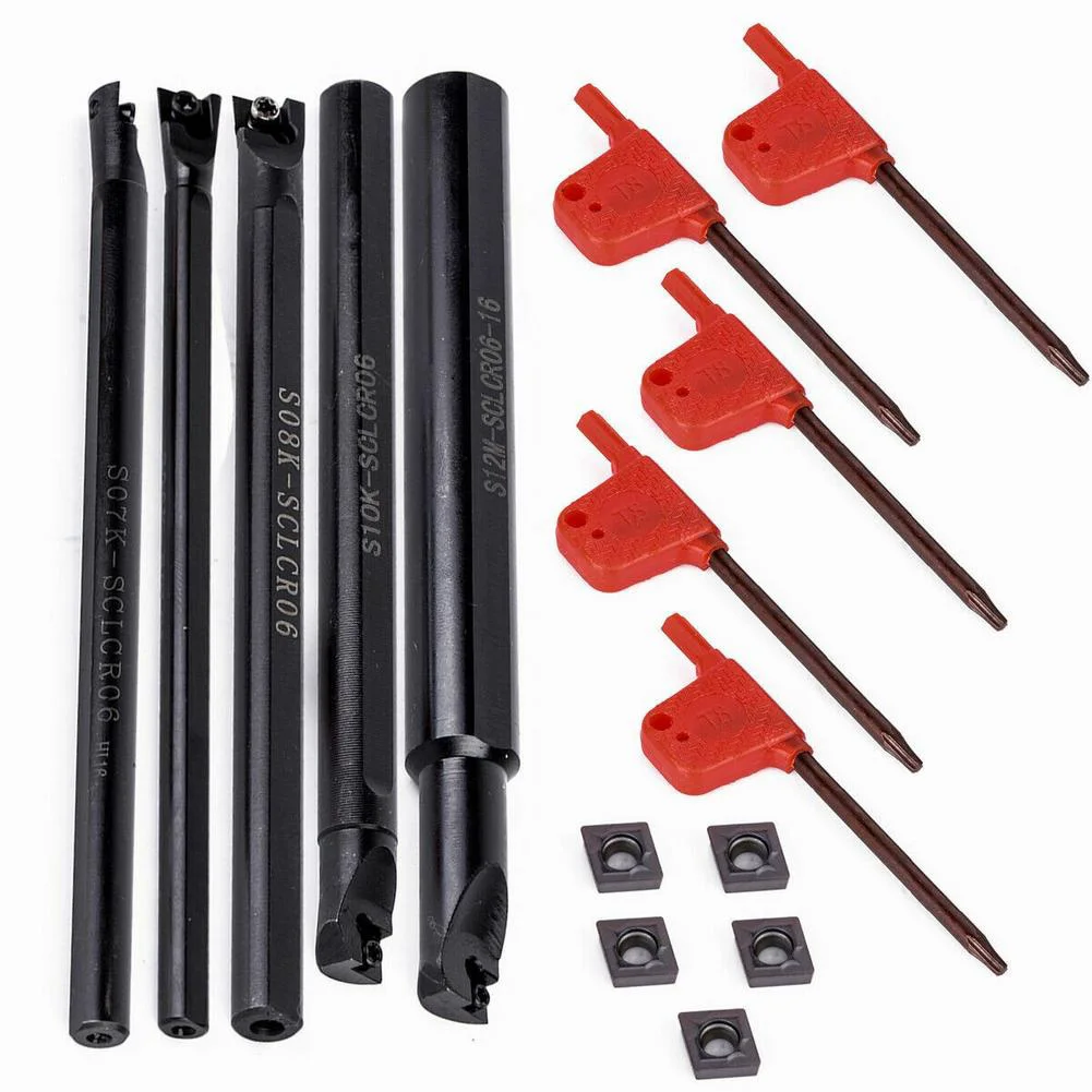 Precision Grinding Boring Bar Tuning Tool Steel Bar for Tight Tolerances 5Pcs SCLCR06 6781012mm with Carbide Inserts
Precision Grinding Boring Bar Tuning Tool Steel Bar for Tight Tolerances 5Pcs SCLCR06 6781012mm with Carbide Inserts