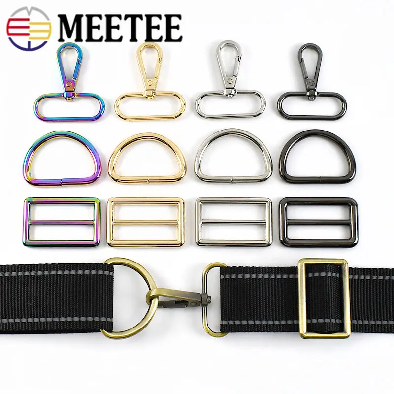 

5Sets 20-38mm Rainbow Metal Buckle D Ring Clasp Carabiner Hook Webbing Bag Strap Adjust Buckles DIY Hardware Sewing Accessories