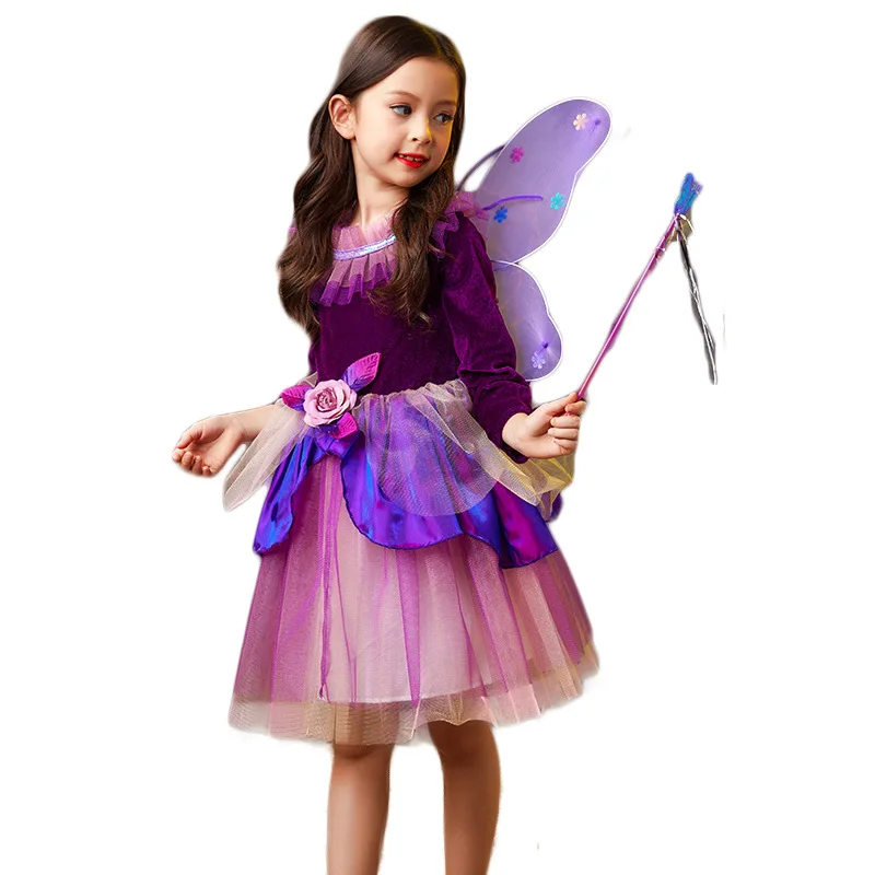 

Пурпурное платье-бабочка для косплея принцессы на Хэллоуин костюм с аксессуарами подарок для девочки