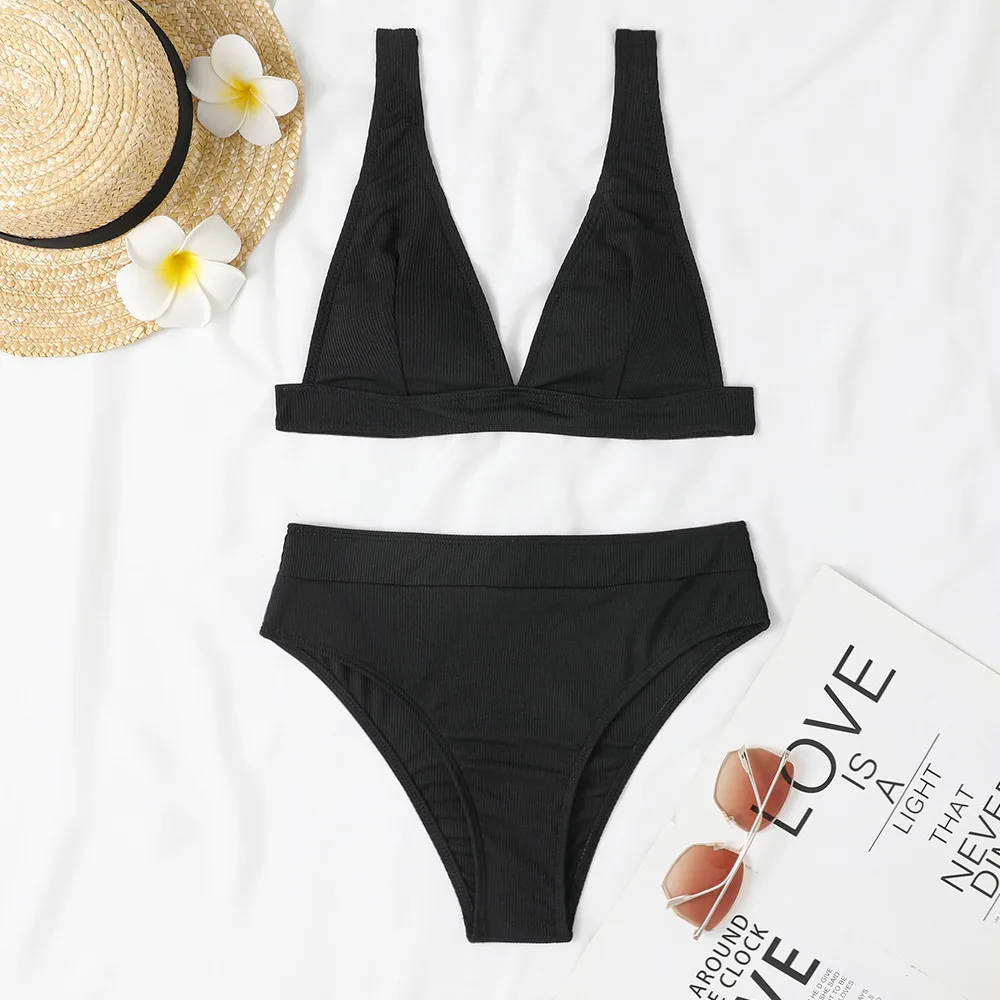 

2024 New Women Swimsuit Sexy High Waist Bikini Swimwear Female Two Piece Beachwear Black Bikinis Set Bathing Suit Swimming Pool