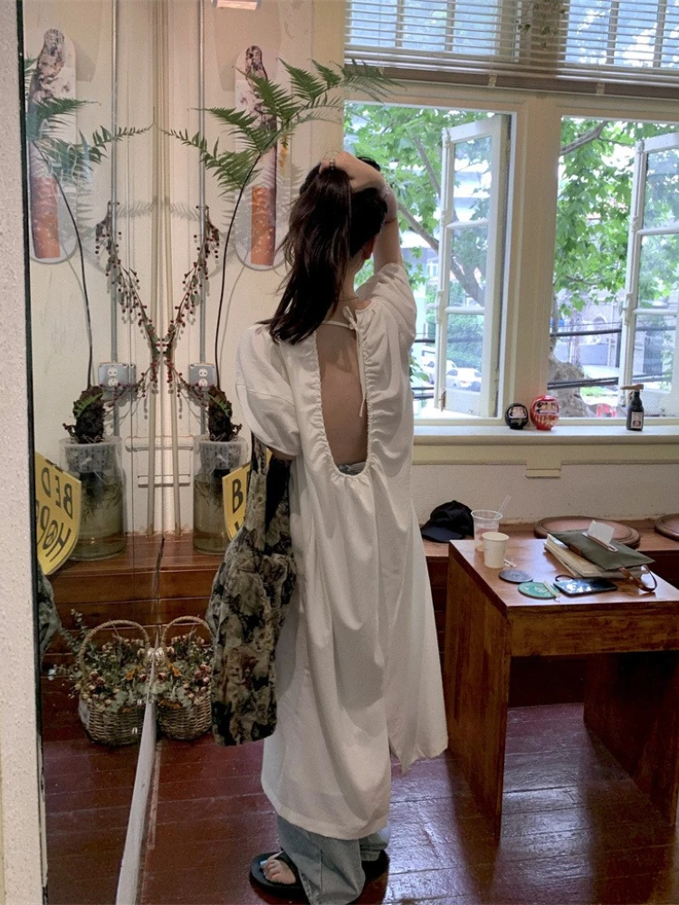 Новинка лета 2022, свободное повседневное женское платье в Корейском стиле с круглым вырезом и короткими рукавами