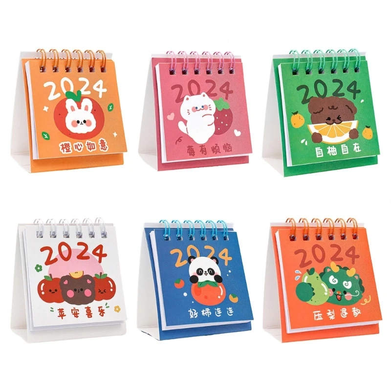 

Desk Calendar, Mini 2024 Cartoon Standing Desktop Calendar, Small Daily Planning Monthly Calendar for Home QXNF