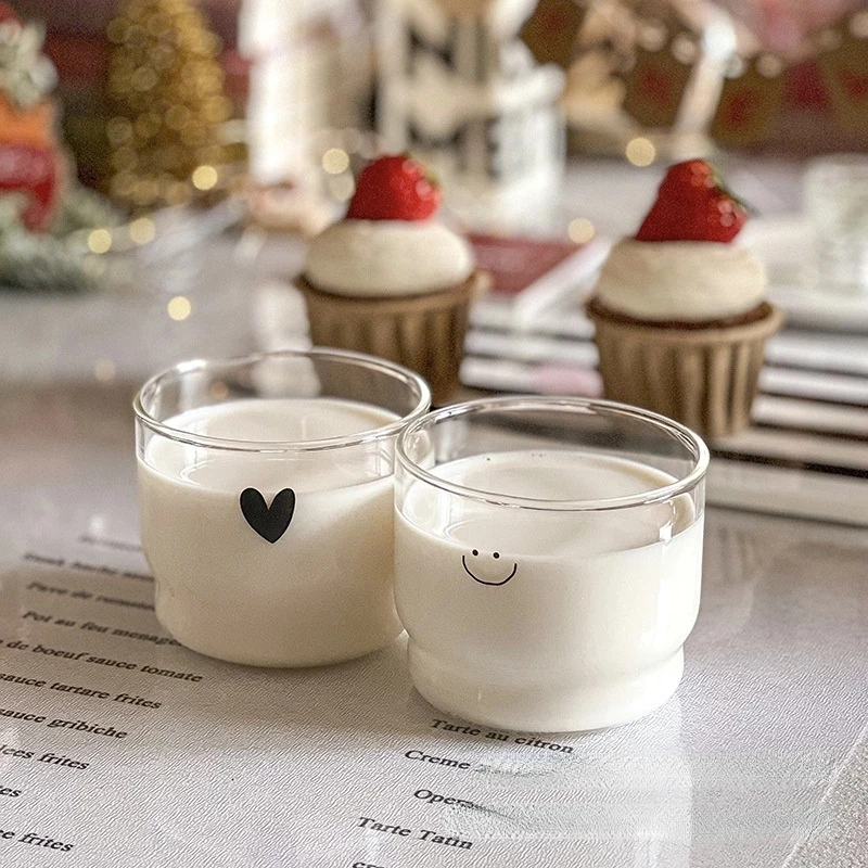 

300ml Wall Glass Cup Milk Coffee Heart Cups Heat Resistant Healthy Drink Tea Mugs Transparent Drinkware Pudding Mug