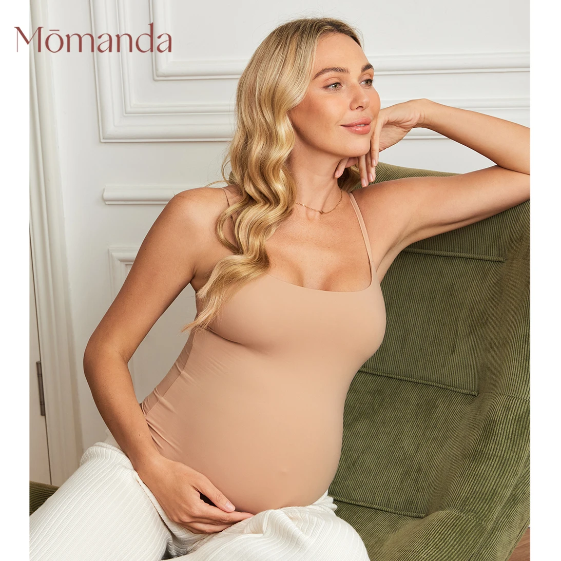 

MOMANDA Inbarely Maternity Tank Top for Woman Square Neck Camisole with Built in Bra Sleeveless Pregnancy Basic Yoga Tops