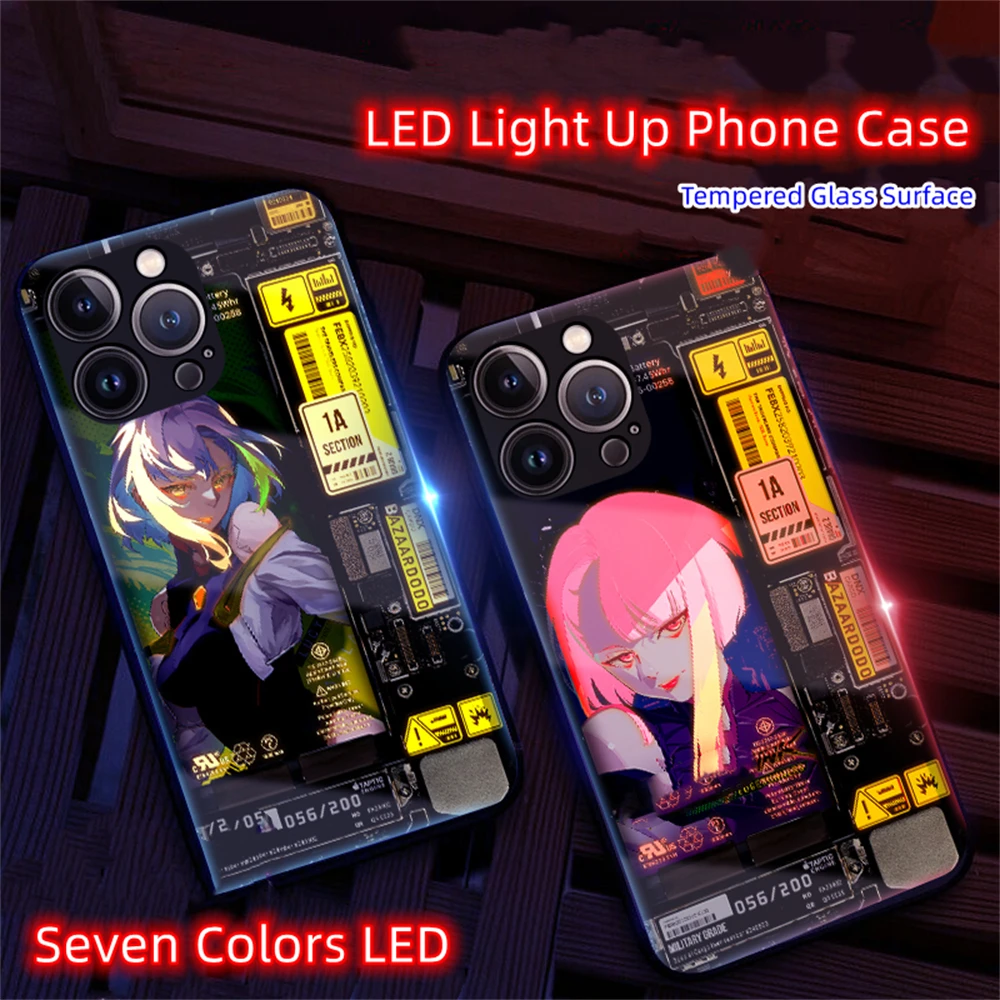 

For Punk LED Light Up Tempered Glass Mobile Phone Case For VIVO IQOO 8 9 10 X50 X60 X70 X80 X90 Soft Frame Anti-fall Back Cover