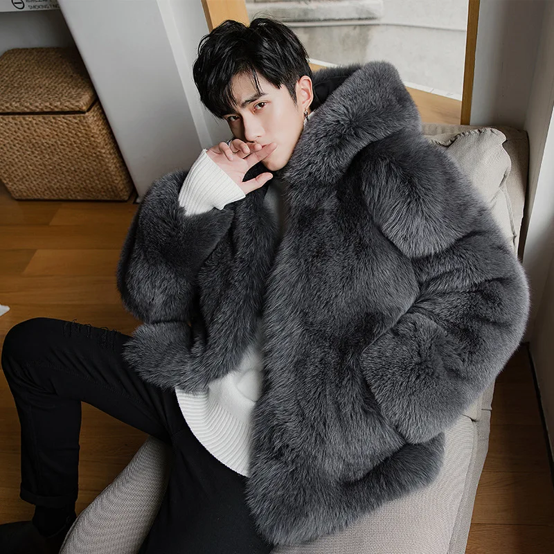 2023 New winter Fox Fur Full Leather Faux Coat Men's One Piece Jacket Hooded Youth Fashion men clothing streetwear jackets 
2023 New winter Fox Fur Full Leather Faux Coat Men's One Piece Jacket Hooded Youth Fashion men clothing streetwear jackets