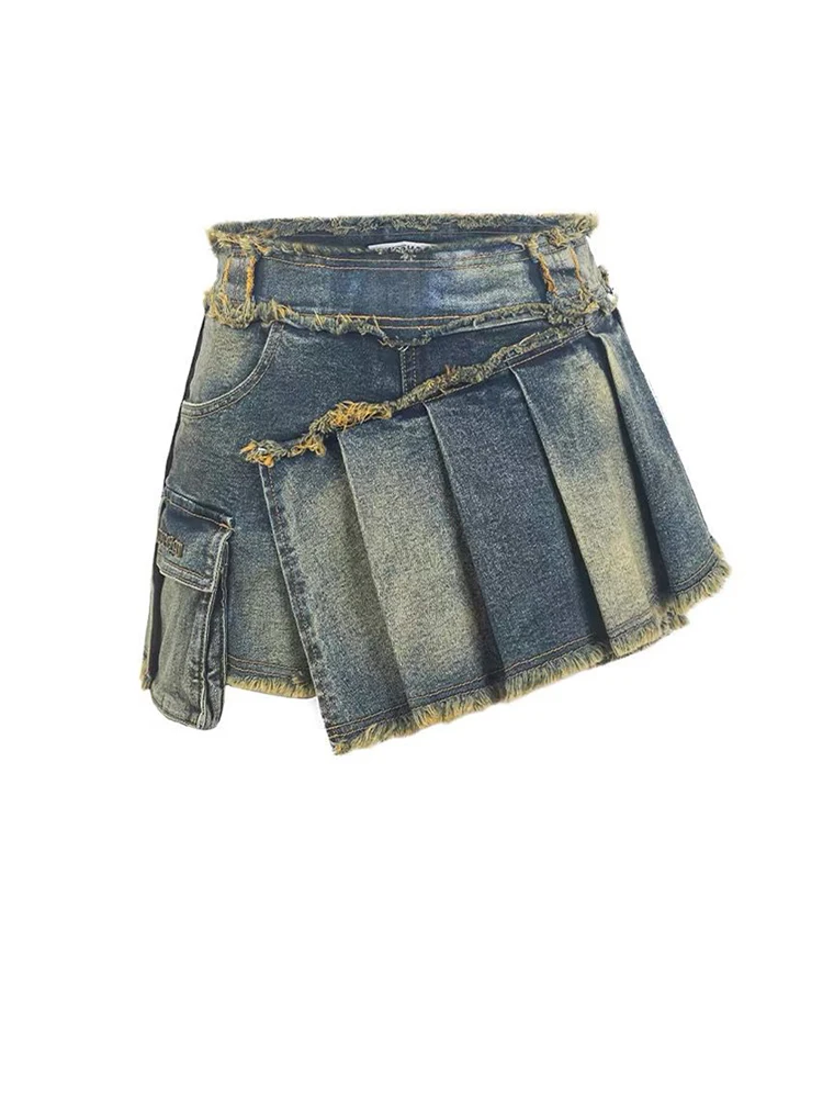 

Women A-Line Pleated Denim Skirt Y2k Mini Cargo Skirts Harajuku Vintage 90s Aesthetic Shorts Skirt 2000s Fashion Clothes Summer