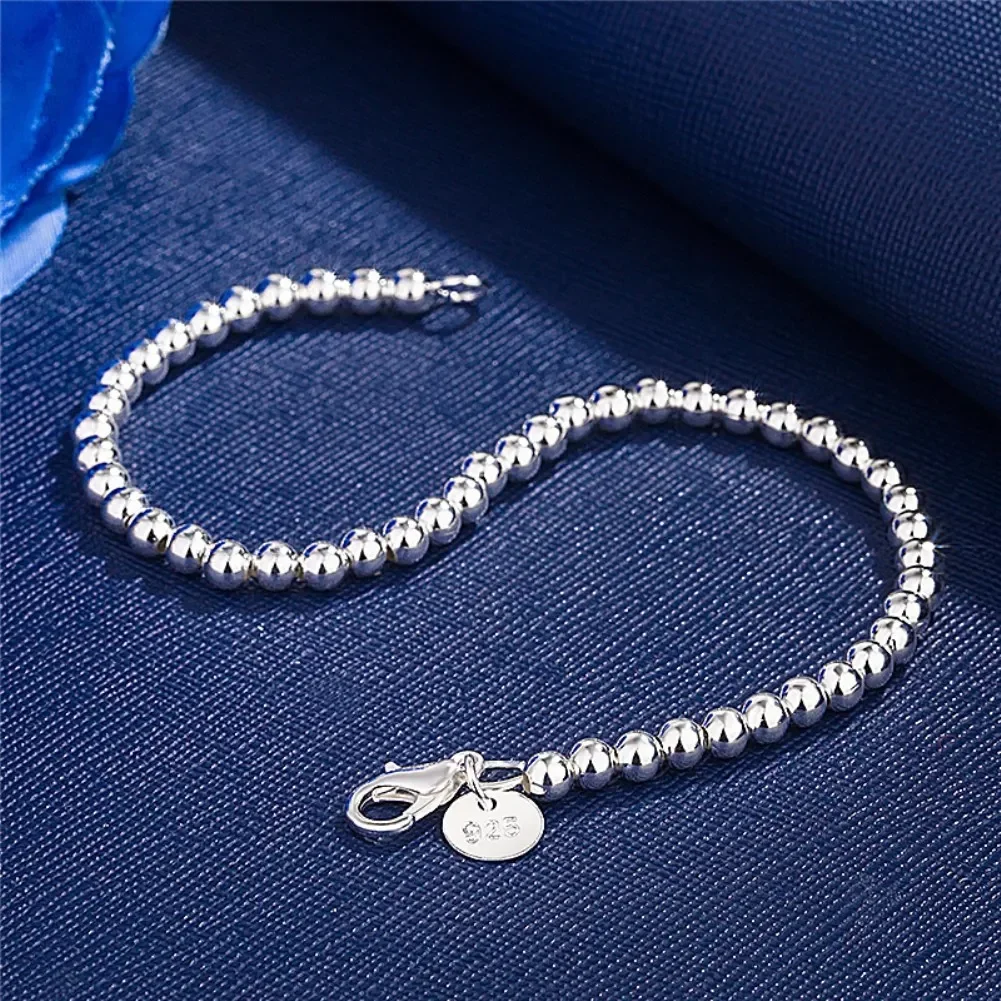 

Christmas gifts charm 925 Sterling Bracelet 4MM beads chain for woman Popular brands jewelry fashion Wedding party